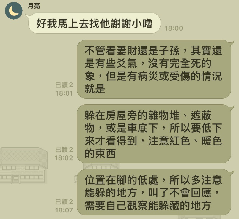 卜卦占測寵物走失，回饋截圖 1